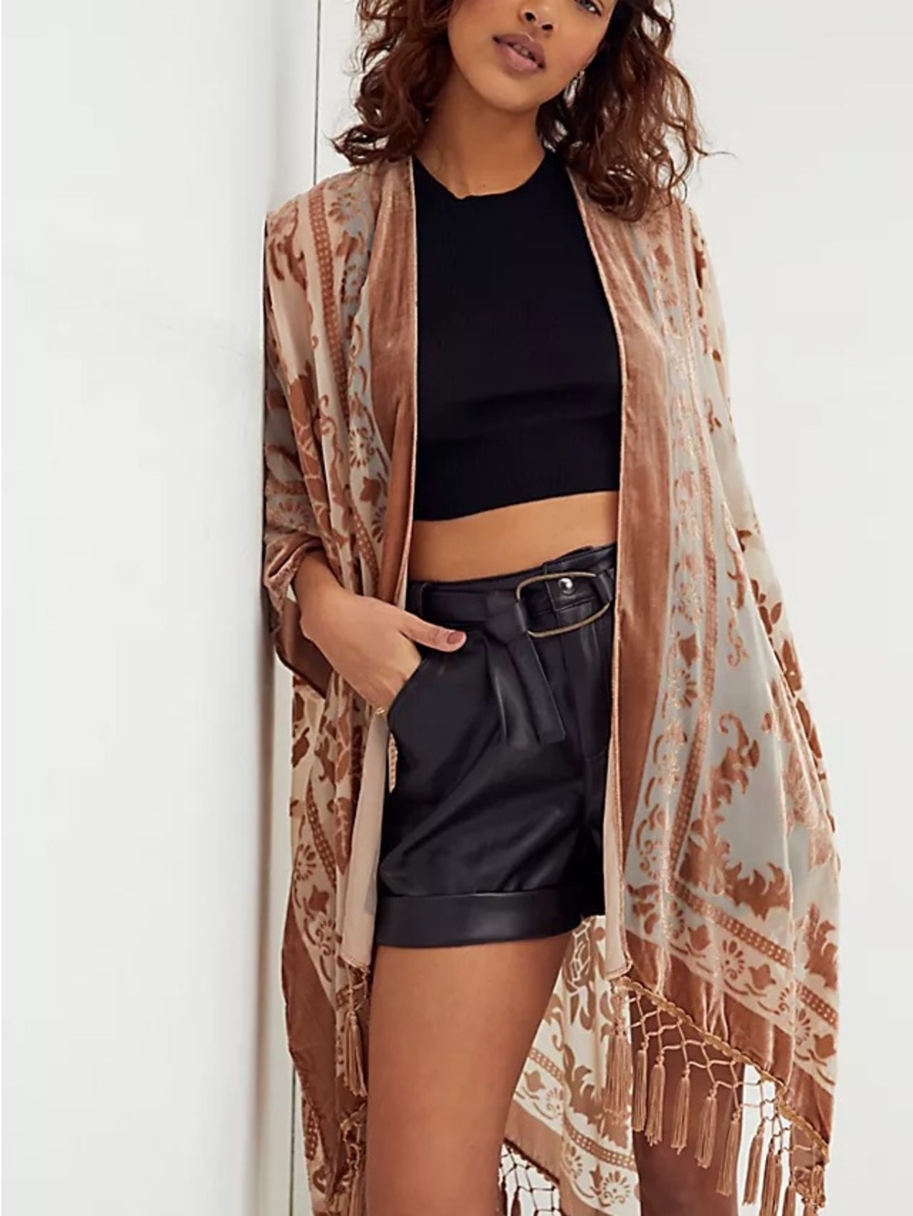 NEW Free People Nightbird Burnout Kimono - Warm Sand Tan One Size